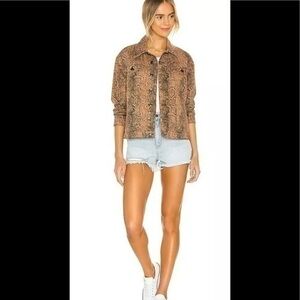 Free People Brown Snake Print Denim Jacket Size M